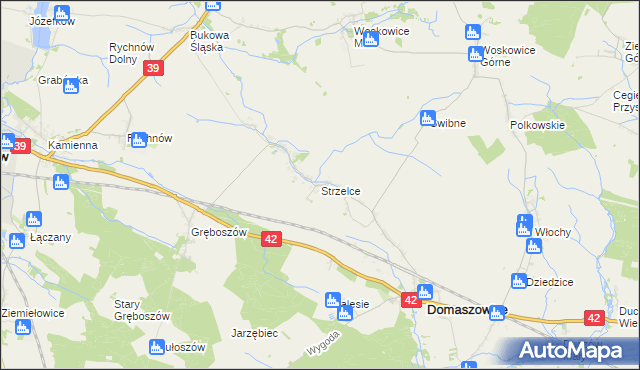 mapa Strzelce gmina Domaszowice, Strzelce gmina Domaszowice na mapie Targeo