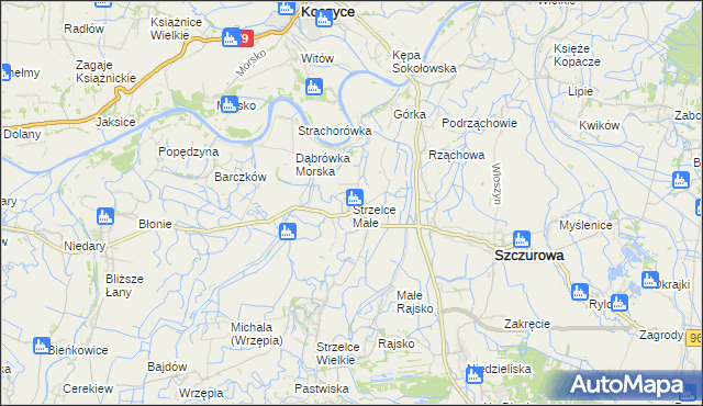 mapa Strzelce Małe gmina Szczurowa, Strzelce Małe gmina Szczurowa na mapie Targeo