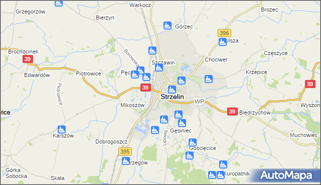 mapa Strzelin, Strzelin na mapie Targeo