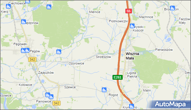 mapa Strzeszów gmina Wisznia Mała, Strzeszów gmina Wisznia Mała na mapie Targeo