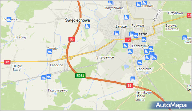 mapa Strzyżewice gmina Święciechowa, Strzyżewice gmina Święciechowa na mapie Targeo