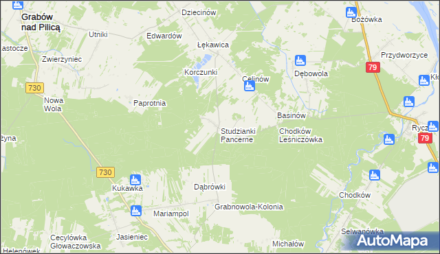 mapa Studzianki Pancerne, Studzianki Pancerne na mapie Targeo