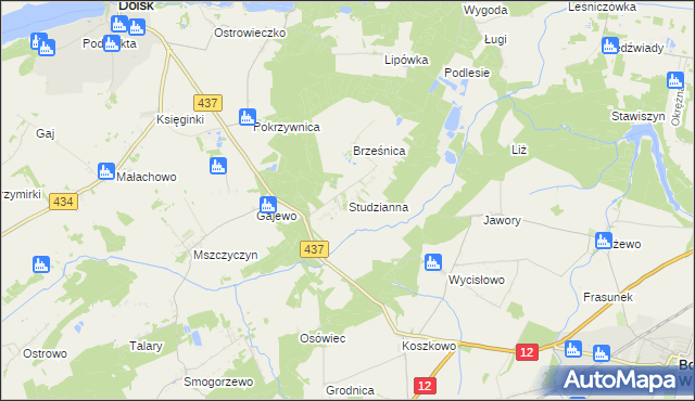 mapa Studzianna gmina Borek Wielkopolski, Studzianna gmina Borek Wielkopolski na mapie Targeo