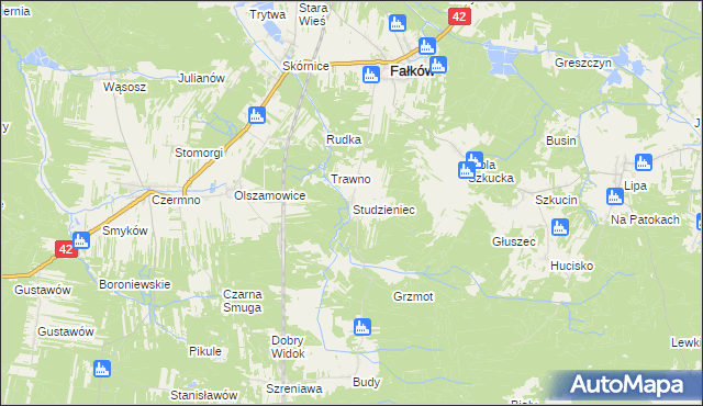 mapa Studzieniec gmina Fałków, Studzieniec gmina Fałków na mapie Targeo
