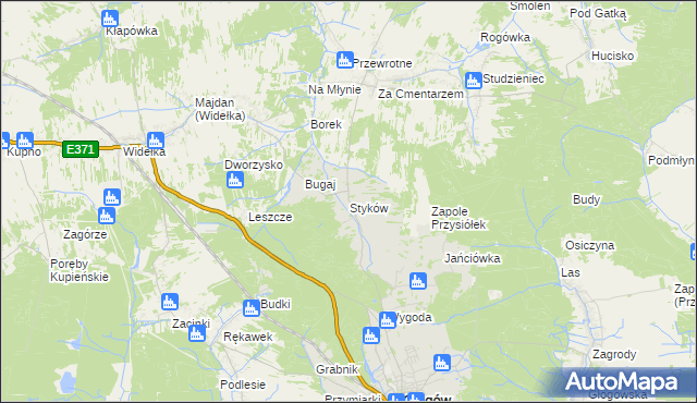 mapa Styków gmina Głogów Małopolski, Styków gmina Głogów Małopolski na mapie Targeo