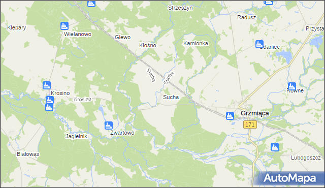 mapa Sucha gmina Grzmiąca, Sucha gmina Grzmiąca na mapie Targeo