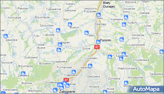mapa Suche gmina Poronin, Suche gmina Poronin na mapie Targeo