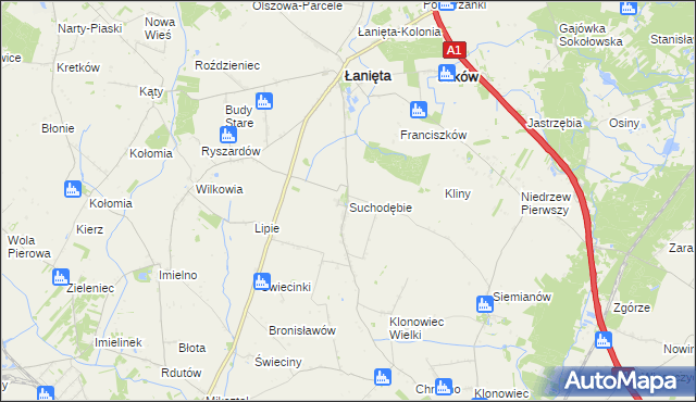 mapa Suchodębie gmina Łanięta, Suchodębie gmina Łanięta na mapie Targeo