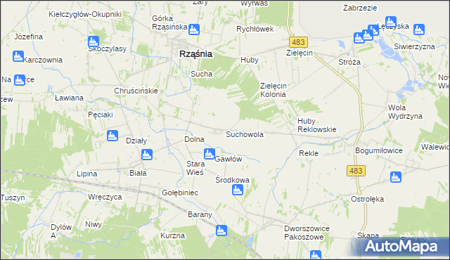 mapa Suchowola gmina Rząśnia, Suchowola gmina Rząśnia na mapie Targeo