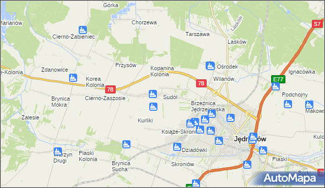 mapa Sudół gmina Jędrzejów, Sudół gmina Jędrzejów na mapie Targeo