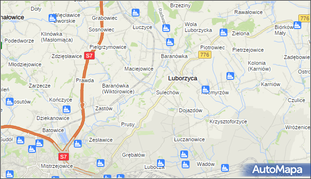 mapa Sulechów gmina Kocmyrzów-Luborzyca, Sulechów gmina Kocmyrzów-Luborzyca na mapie Targeo
