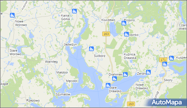 mapa Sulibórz gmina Czaplinek, Sulibórz gmina Czaplinek na mapie Targeo