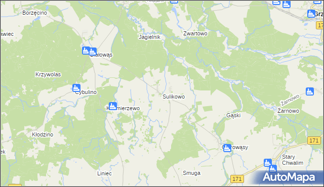 mapa Sulikowo gmina Barwice, Sulikowo gmina Barwice na mapie Targeo