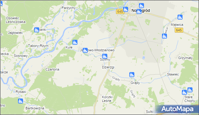 mapa Sulimy gmina Nowogród, Sulimy gmina Nowogród na mapie Targeo