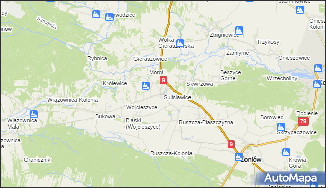 mapa Sulisławice gmina Łoniów, Sulisławice gmina Łoniów na mapie Targeo