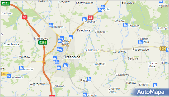 mapa Sulisławice gmina Trzebnica, Sulisławice gmina Trzebnica na mapie Targeo