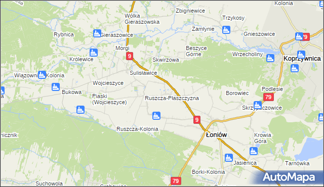 mapa Suliszów gmina Łoniów, Suliszów gmina Łoniów na mapie Targeo