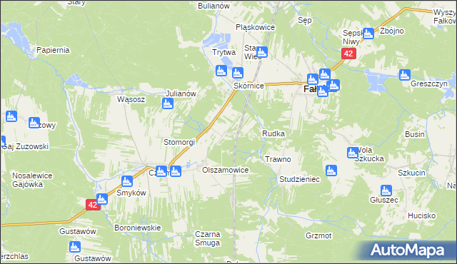 mapa Sułków gmina Fałków, Sułków gmina Fałków na mapie Targeo