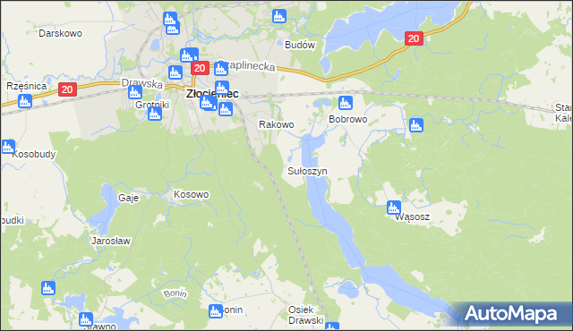 mapa Sułoszyn gmina Złocieniec, Sułoszyn gmina Złocieniec na mapie Targeo