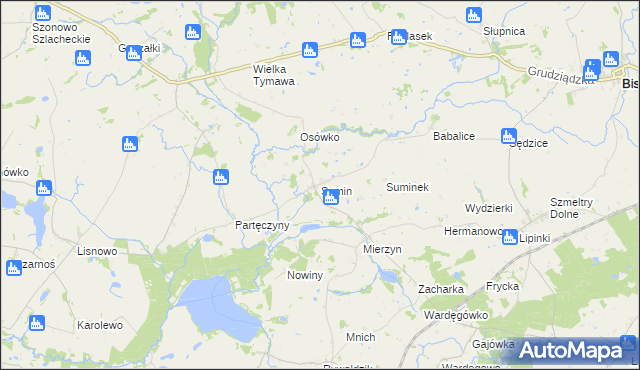 mapa Sumin gmina Biskupiec, Sumin gmina Biskupiec na mapie Targeo
