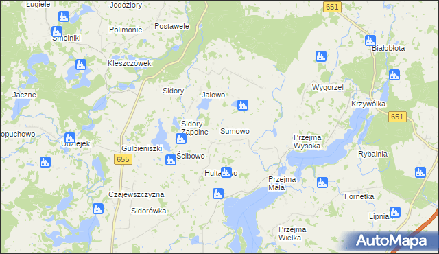 mapa Sumowo gmina Jeleniewo, Sumowo gmina Jeleniewo na mapie Targeo