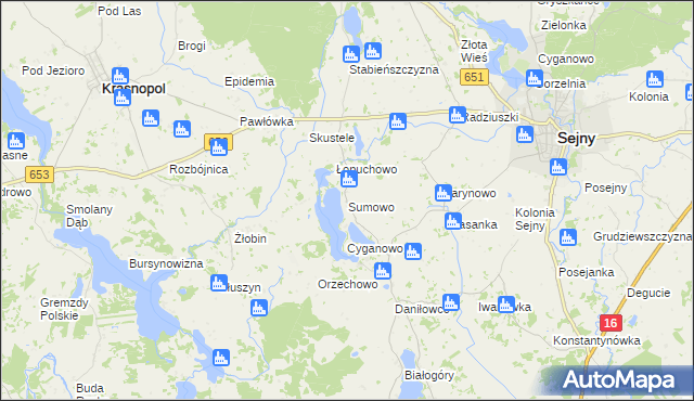 mapa Sumowo gmina Sejny, Sumowo gmina Sejny na mapie Targeo