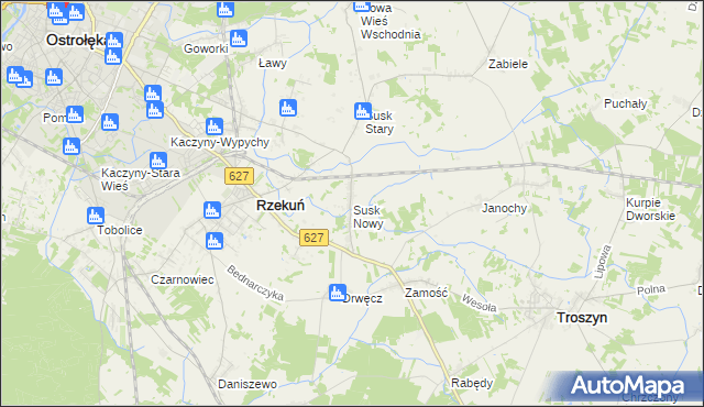 mapa Susk Nowy gmina Rzekuń, Susk Nowy gmina Rzekuń na mapie Targeo