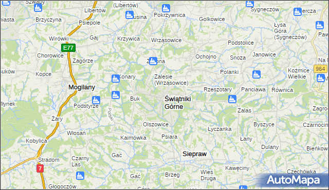 mapa Świątniki Górne, Świątniki Górne na mapie Targeo
