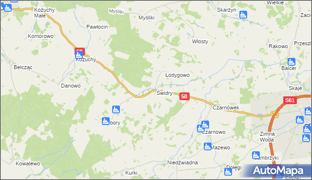 mapa Świdry gmina Biała Piska, Świdry gmina Biała Piska na mapie Targeo