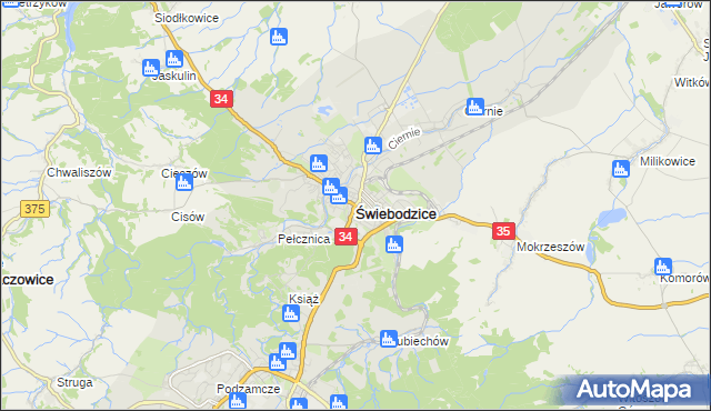 mapa Świebodzice, Świebodzice na mapie Targeo