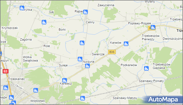 mapa Świercze gmina Trzebieszów, Świercze gmina Trzebieszów na mapie Targeo