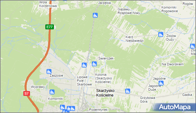 mapa Świerczek gmina Skarżysko Kościelne, Świerczek gmina Skarżysko Kościelne na mapie Targeo
