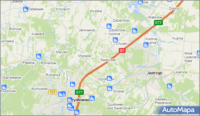 mapa Świerczek gmina Szydłowiec, Świerczek gmina Szydłowiec na mapie Targeo