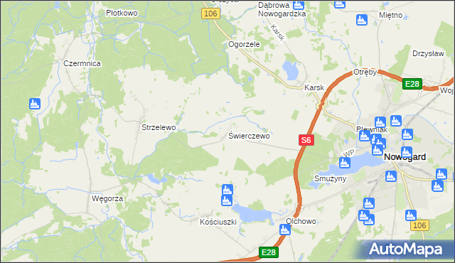 mapa Świerczewo gmina Nowogard, Świerczewo gmina Nowogard na mapie Targeo