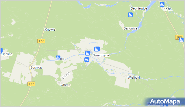 mapa Świerczyna gmina Wierzchowo, Świerczyna gmina Wierzchowo na mapie Targeo