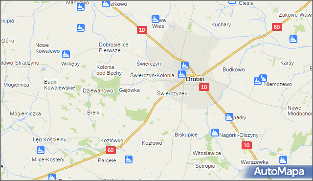 mapa Świerczynek gmina Drobin, Świerczynek gmina Drobin na mapie Targeo