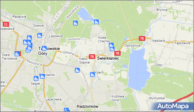 mapa Świerklaniec, Świerklaniec na mapie Targeo