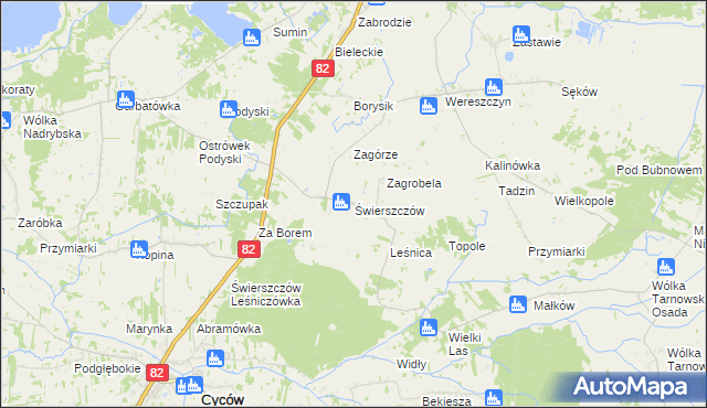 mapa Świerszczów gmina Cyców, Świerszczów gmina Cyców na mapie Targeo