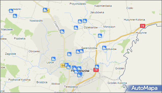 mapa Świerszczów gmina Hrubieszów, Świerszczów gmina Hrubieszów na mapie Targeo