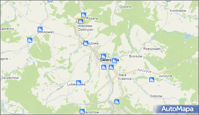 mapa Świerzawa, Świerzawa na mapie Targeo