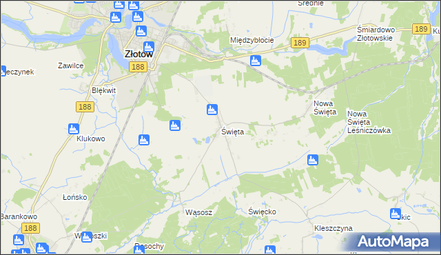 mapa Święta gmina Złotów, Święta gmina Złotów na mapie Targeo