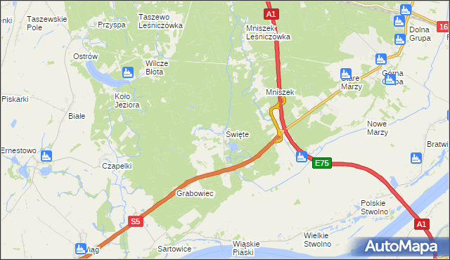 mapa Święte gmina Świecie, Święte gmina Świecie na mapie Targeo