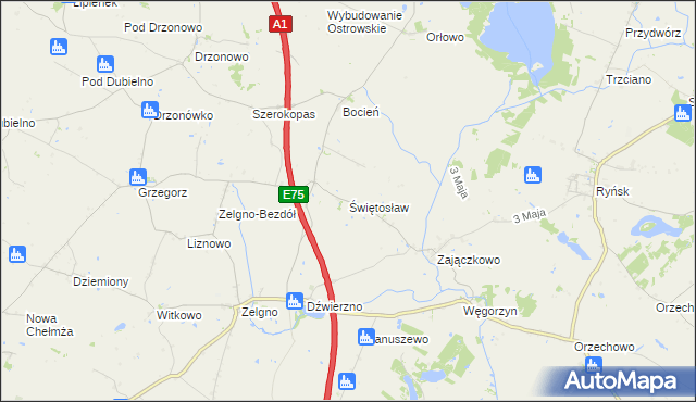 mapa Świętosław gmina Chełmża, Świętosław gmina Chełmża na mapie Targeo