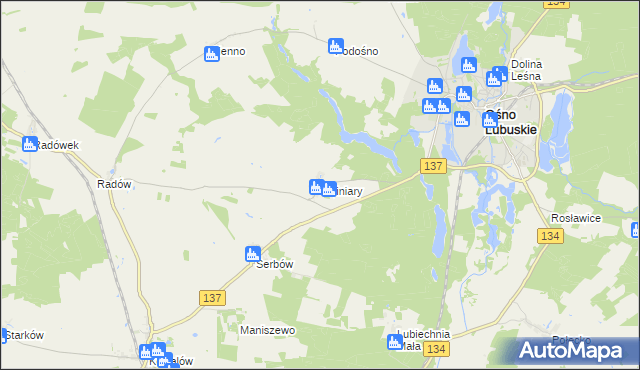 mapa Świniary gmina Ośno Lubuskie, Świniary gmina Ośno Lubuskie na mapie Targeo