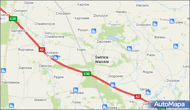 mapa Świnice Warckie, Świnice Warckie na mapie Targeo