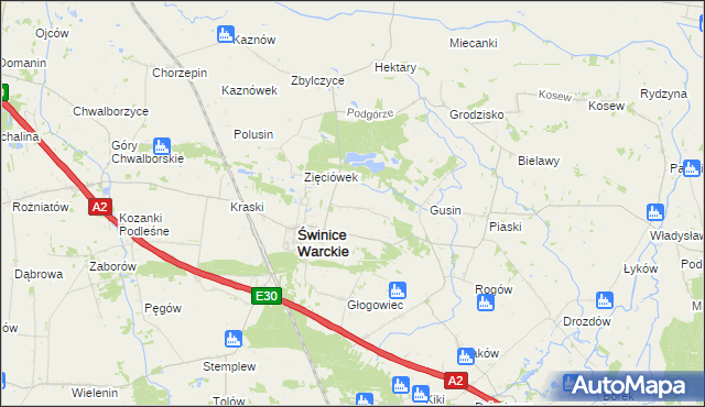 mapa Świnice Warckie-Kolonia, Świnice Warckie-Kolonia na mapie Targeo