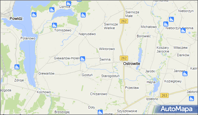 mapa Świnna gmina Ostrowite, Świnna gmina Ostrowite na mapie Targeo