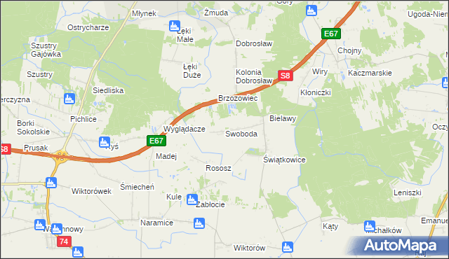 mapa Swoboda gmina Lututów, Swoboda gmina Lututów na mapie Targeo