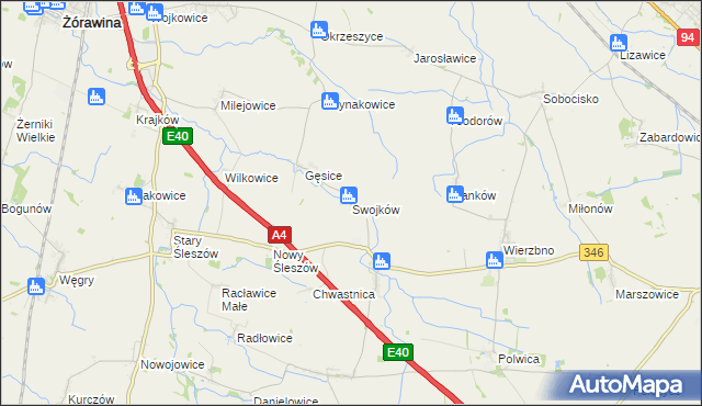 mapa Swojków gmina Domaniów, Swojków gmina Domaniów na mapie Targeo