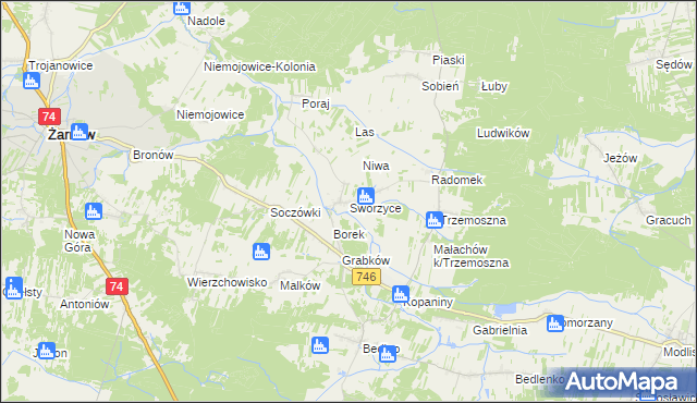 mapa Sworzyce gmina Końskie, Sworzyce gmina Końskie na mapie Targeo